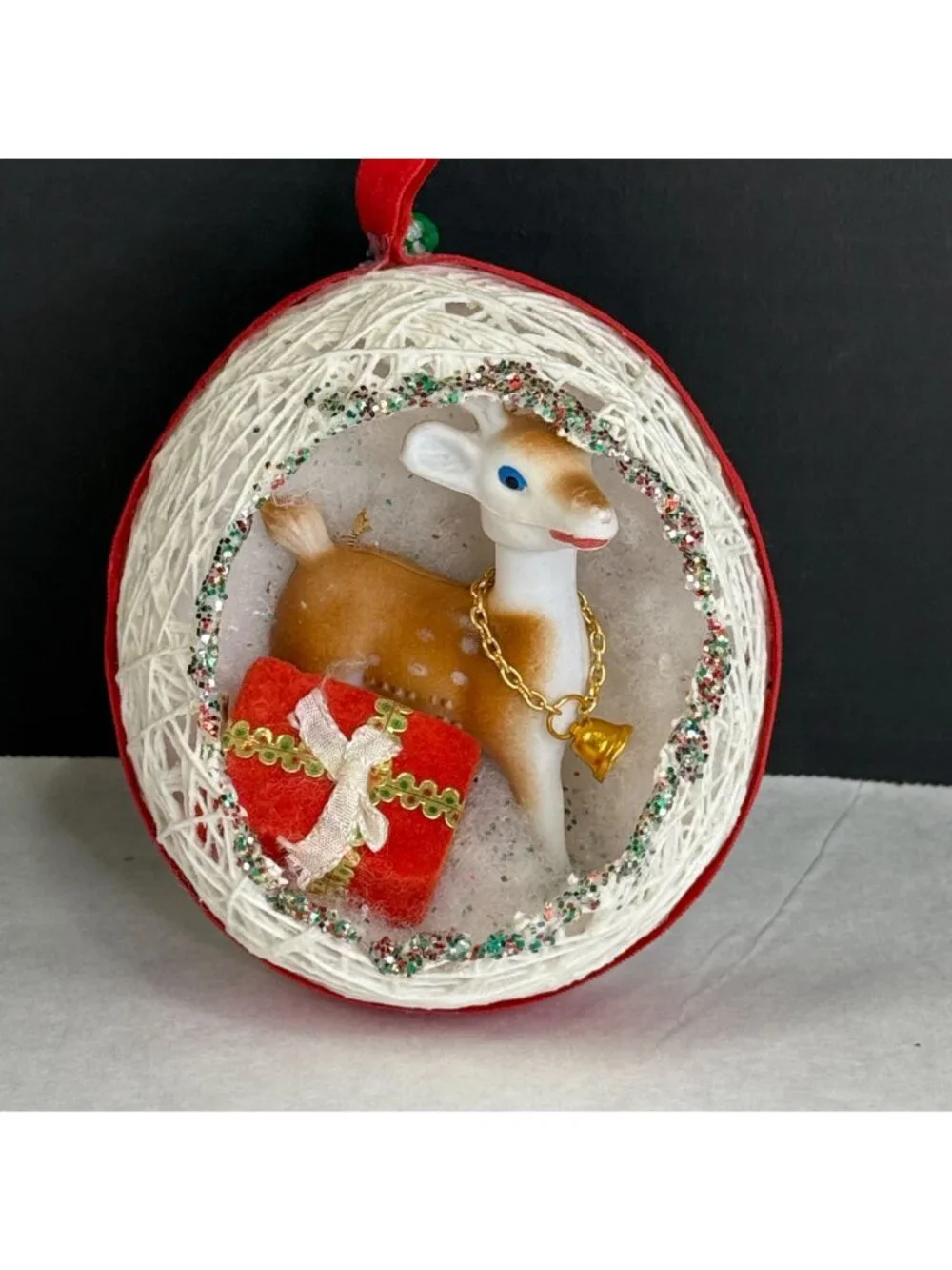 Vintage Diorama Egg String Christmas Ornament Blow Mold Reindeer